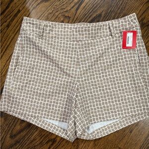 SPANX Beige and White Grid Flat Front Shorts